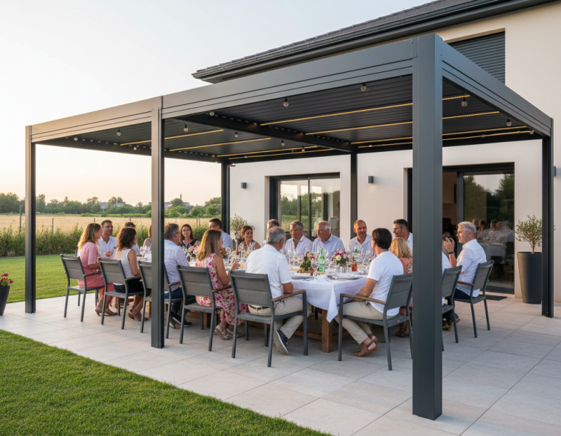pergola grande dimension bioclimatique pour réceptions extérieures famille Castanet Tolosan