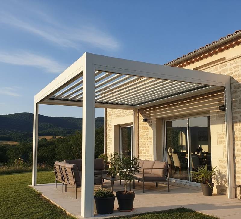 installateur pergola bioclimatique 6x3m avec lames motorisées blanches à Massabrac 31